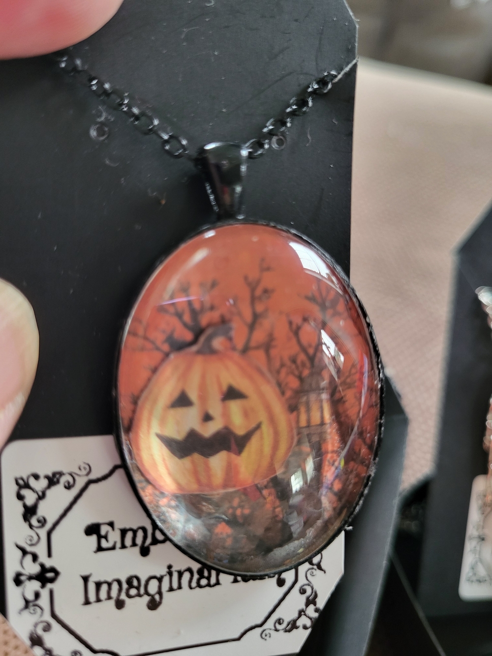 Halloween Pumpkin Under Glass Pendant Necklace